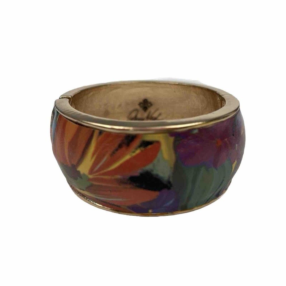 Patricia Nash Florian Hinged Leather Bangle Bracelet M/L Citrus Sunrise